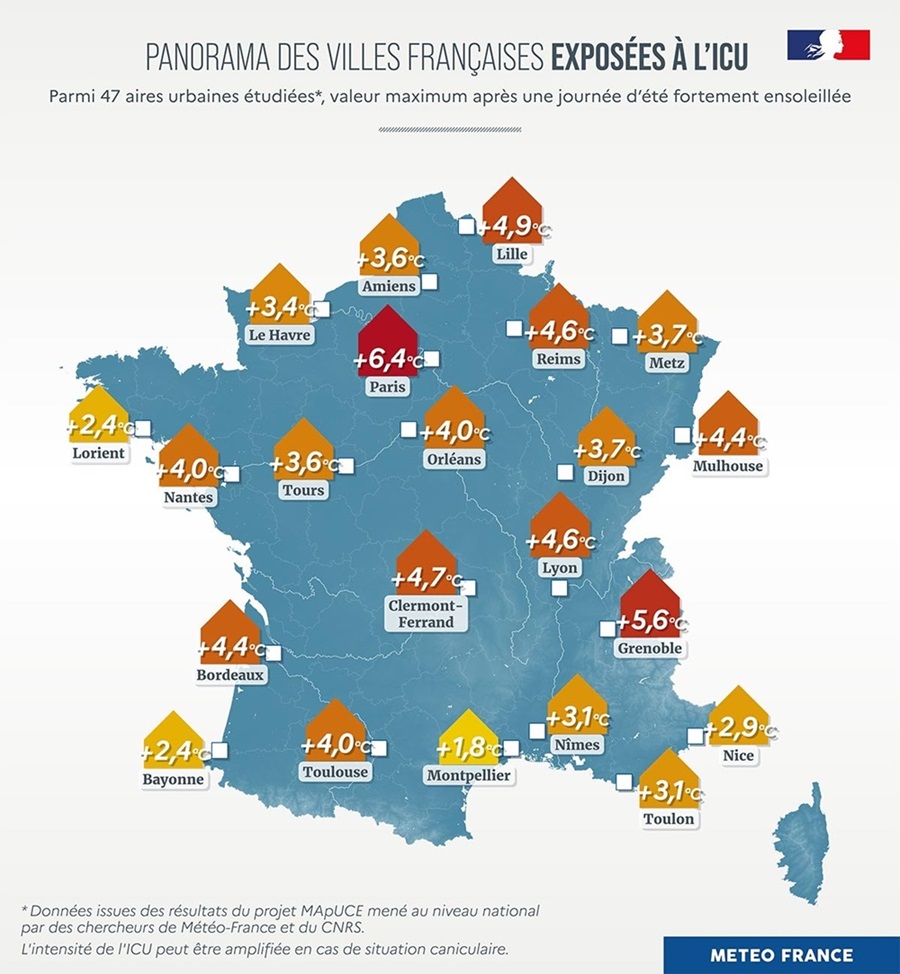 Carte des îlots de chaleur urbaine (ICU)